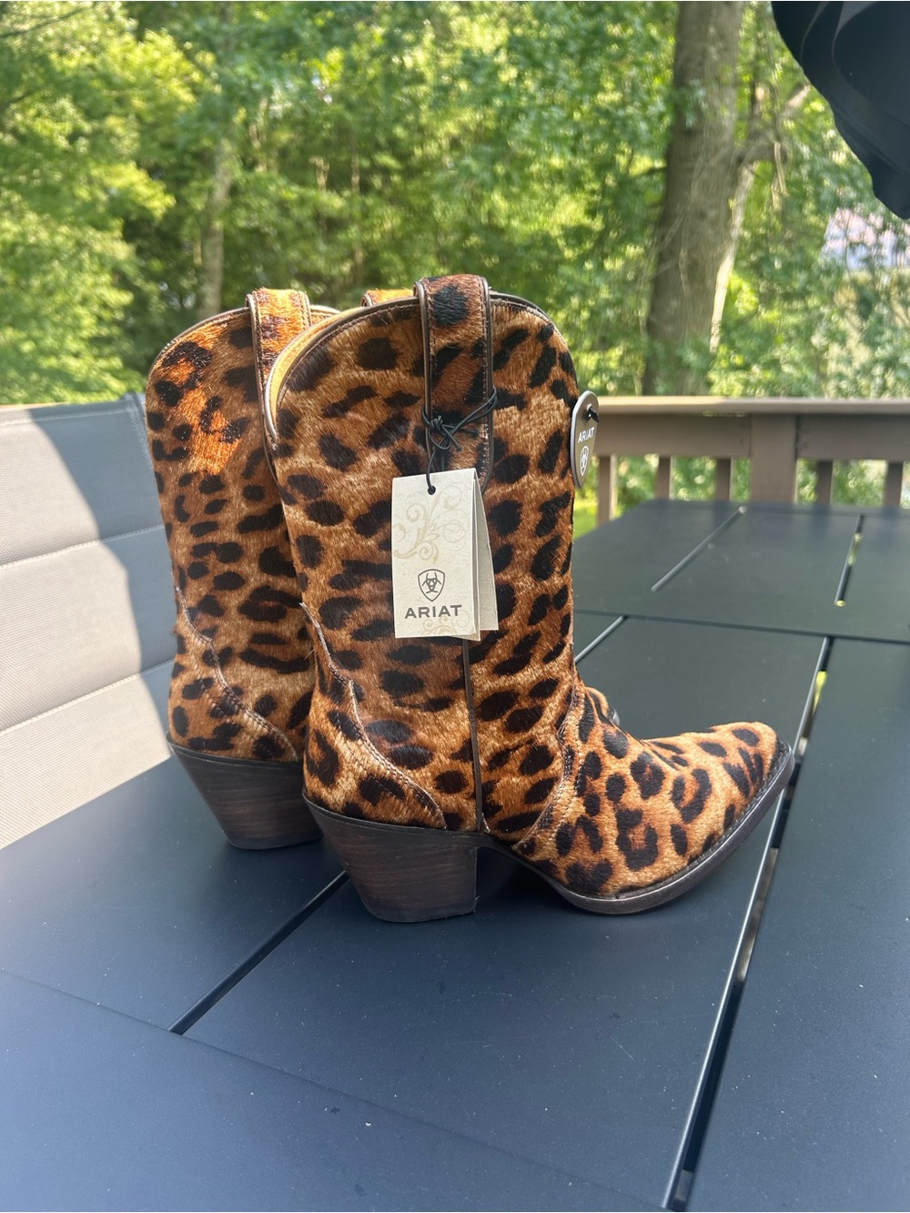 Ariat leather Leopard-Print Pony Hair Western Boots Brown & Black gorgeous - Picture 2 of 6